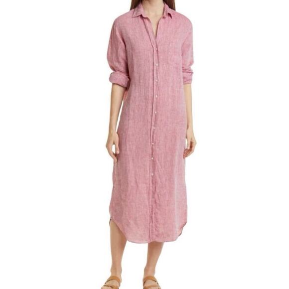 Frank & Eileen Rory Maxi Shirtdress Italian Linen Red Lived-In Linen Size Large - Picture 5 of 16